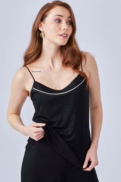 Paz - Piped Combed Cotton Camisole and High Waisted Pant - Black(Gold) - Bocan