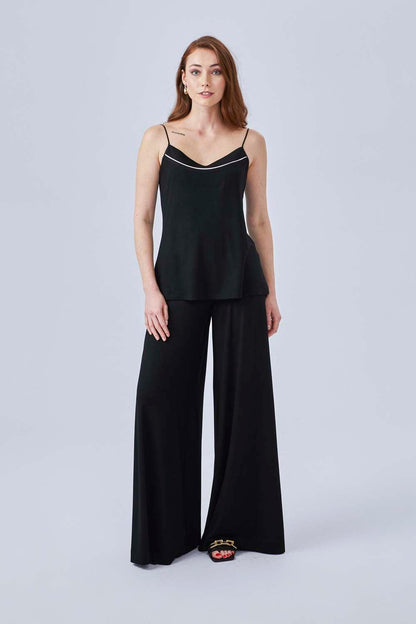 Paz - Piped Combed Cotton Camisole and High Waisted Pant - Black(Gold) - Bocan