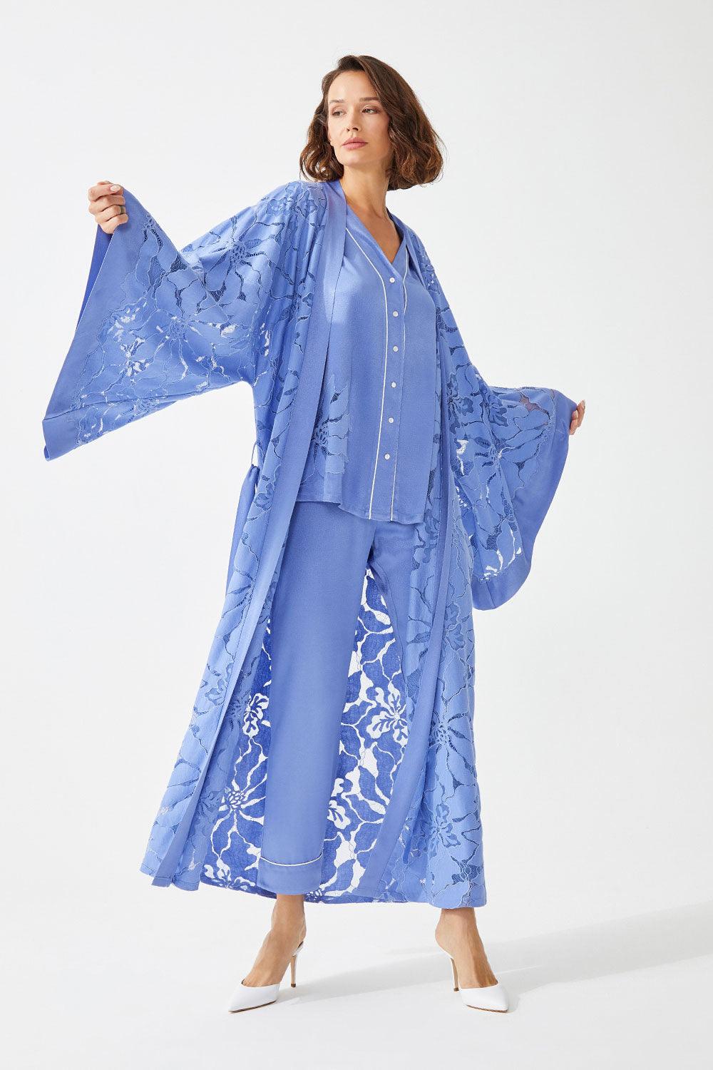 Rabenda Long Full Trimmed with Lace Robe Set - Lilac - Bocan
