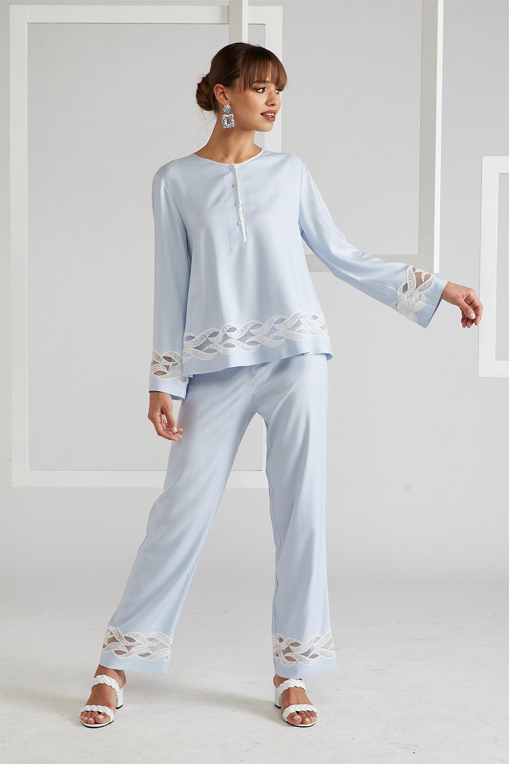 Rayon Pyjama Set Baby Blue - Ivy - Bocan