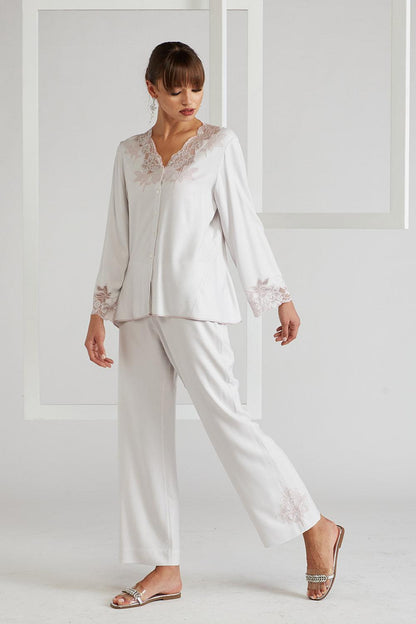 Rayon Pyjama Set - Light Grey - Big Rose - Bocan