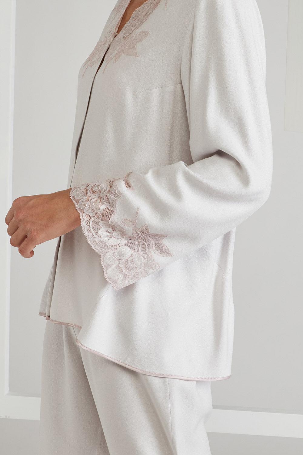 Rayon Pyjama Set - Light Grey - Big Rose - Bocan