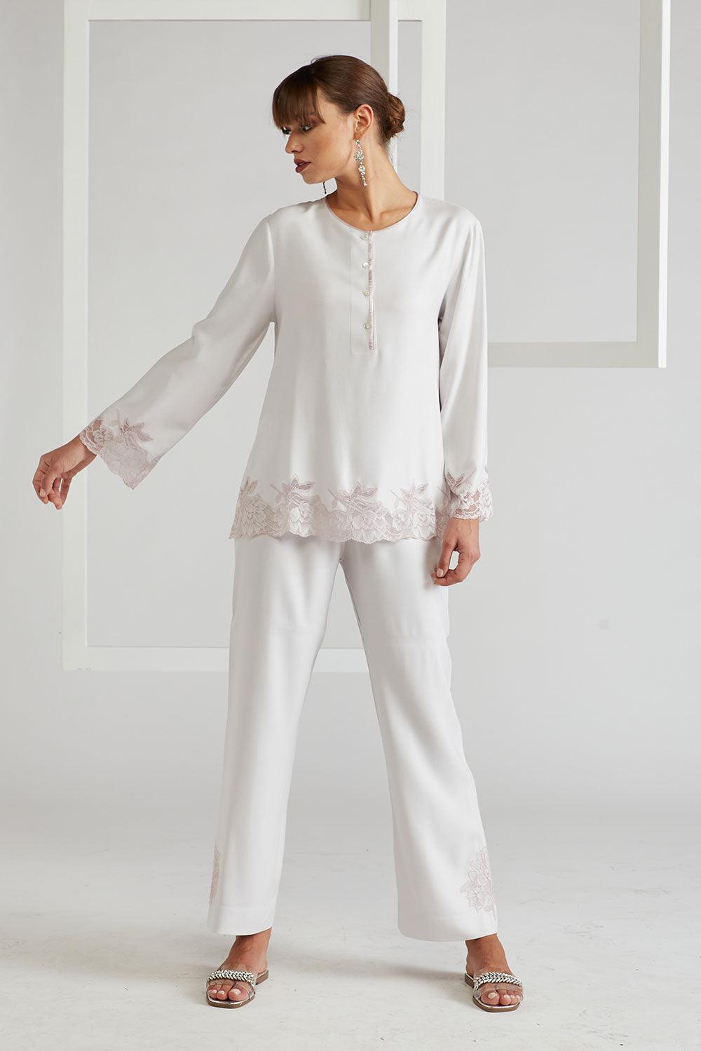 Rayon Pyjama Set - Light Grey- Petite Rose - Bocan