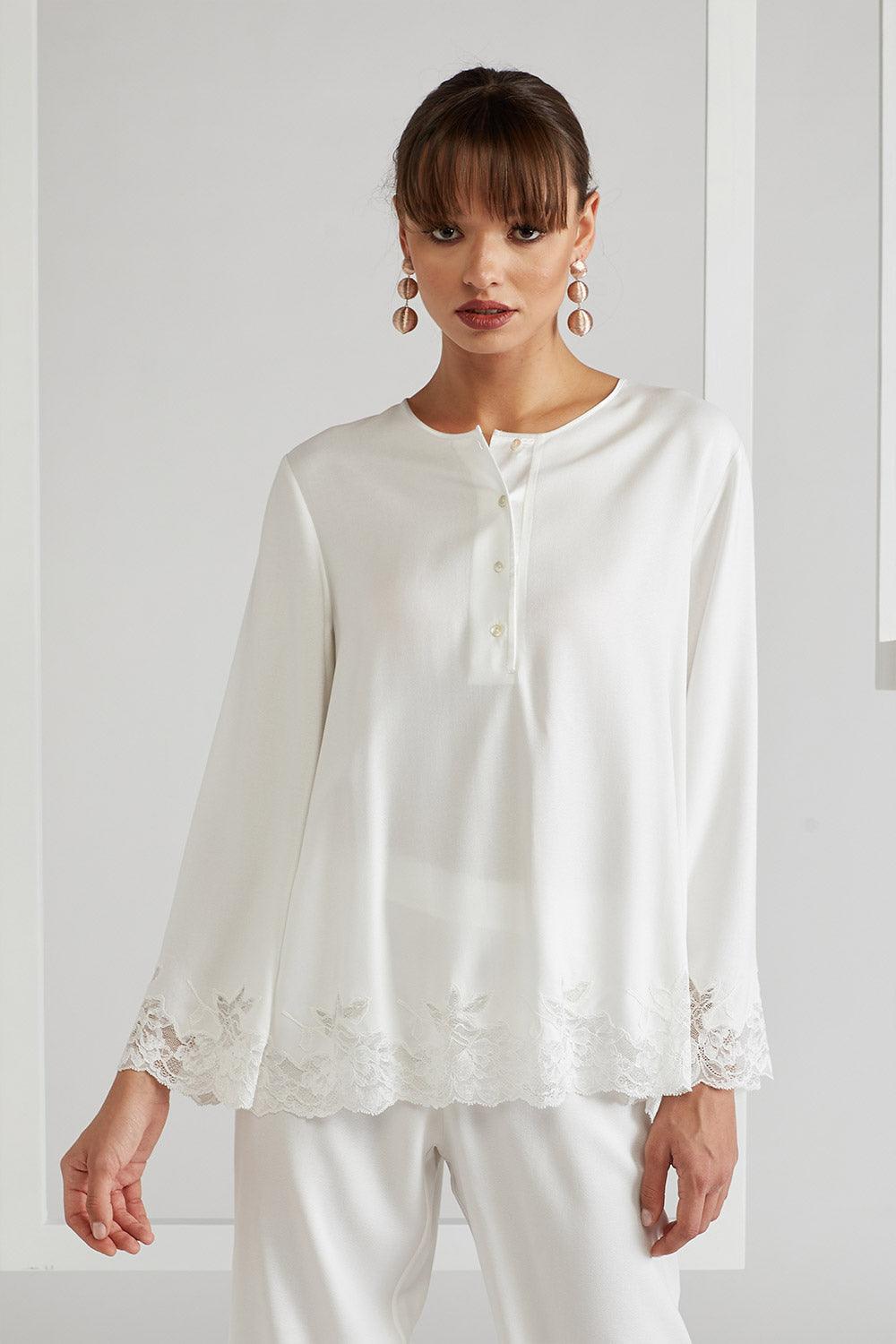 Rayon Pyjama Set - Off White Big Rose - Bocan