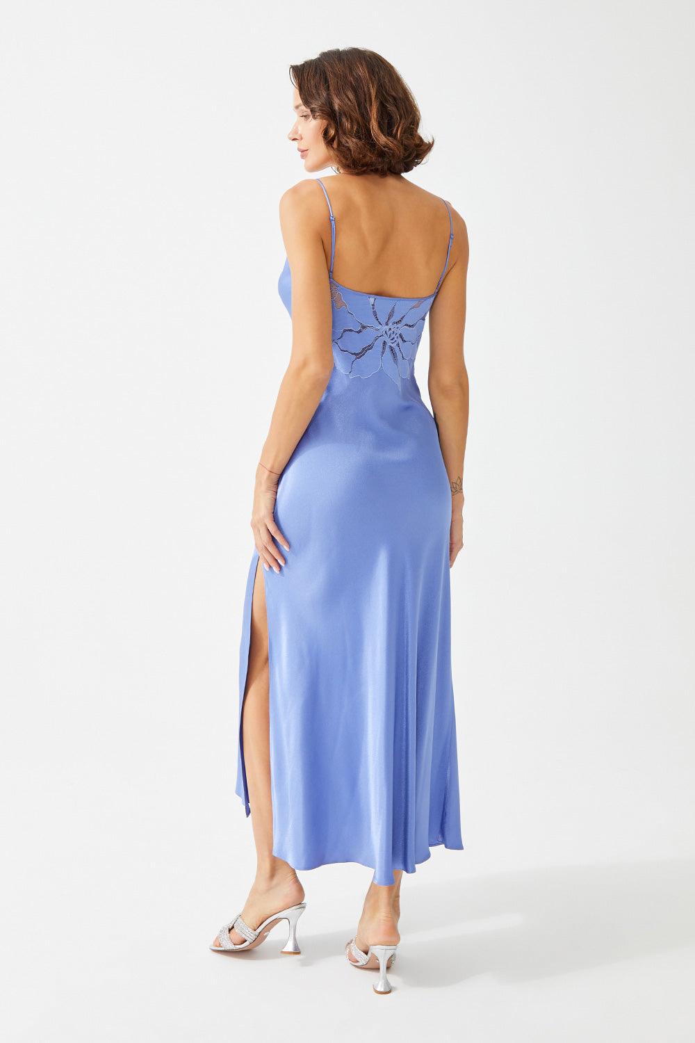 Roxa Long Rayon Trimmed Slip Dress - Lilac - Bocan