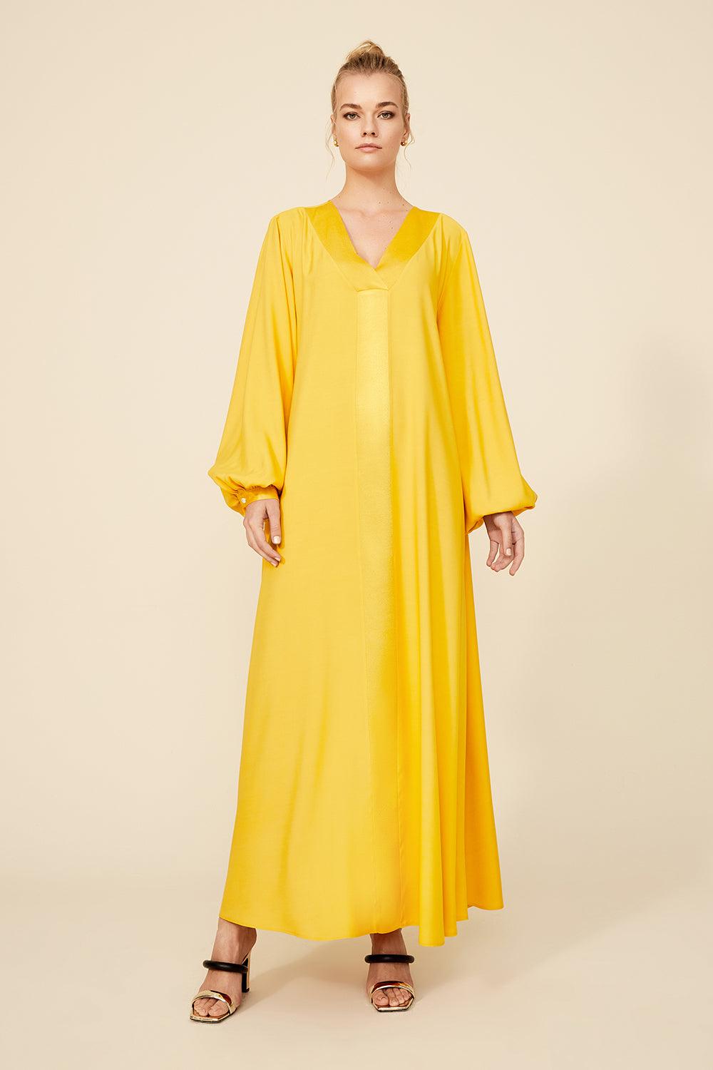 Sara - Long Rayon Dress - Saffron - Bocan