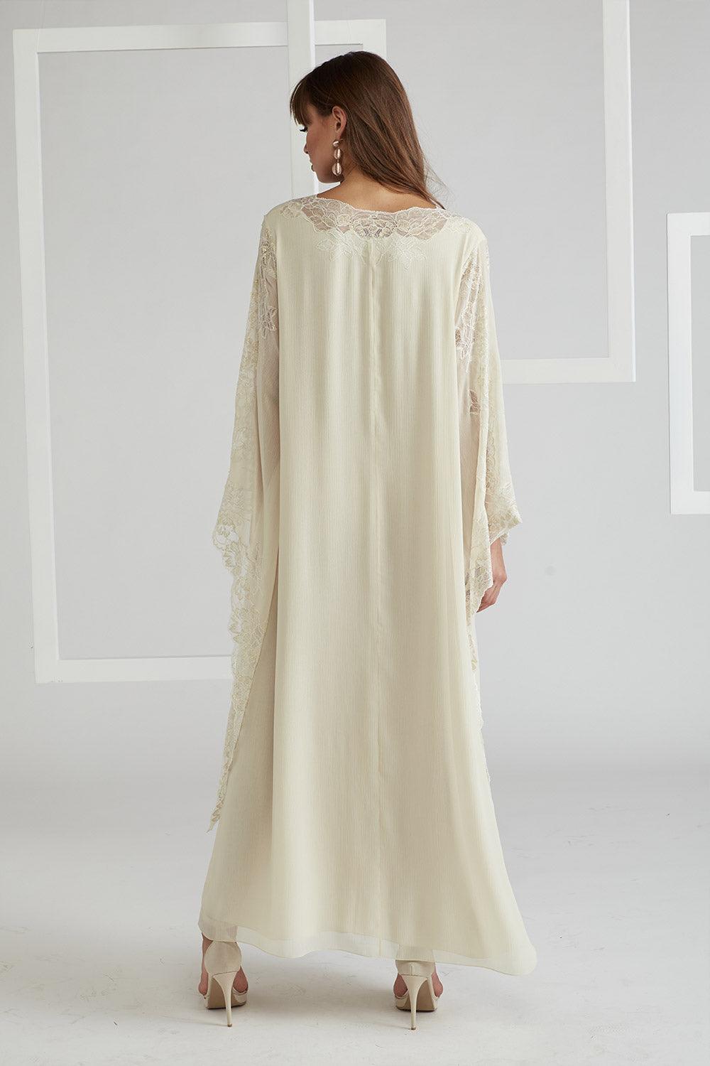 Silk Chiffon Dress Honey Triangular Sleeve - Miel Gold - Bocan