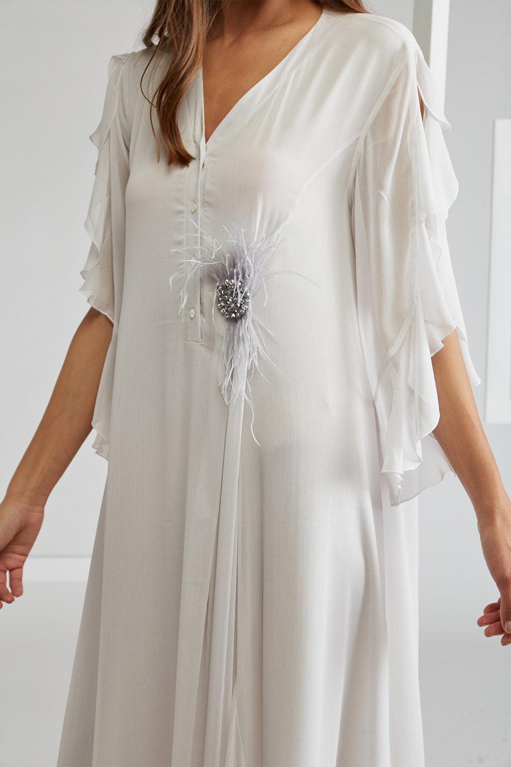 Silk Chiffon Dress Off White - Furry Pin - Bocan