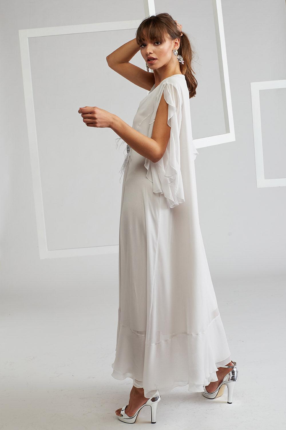 Silk Chiffon Dress Off White - Furry Pin - Bocan