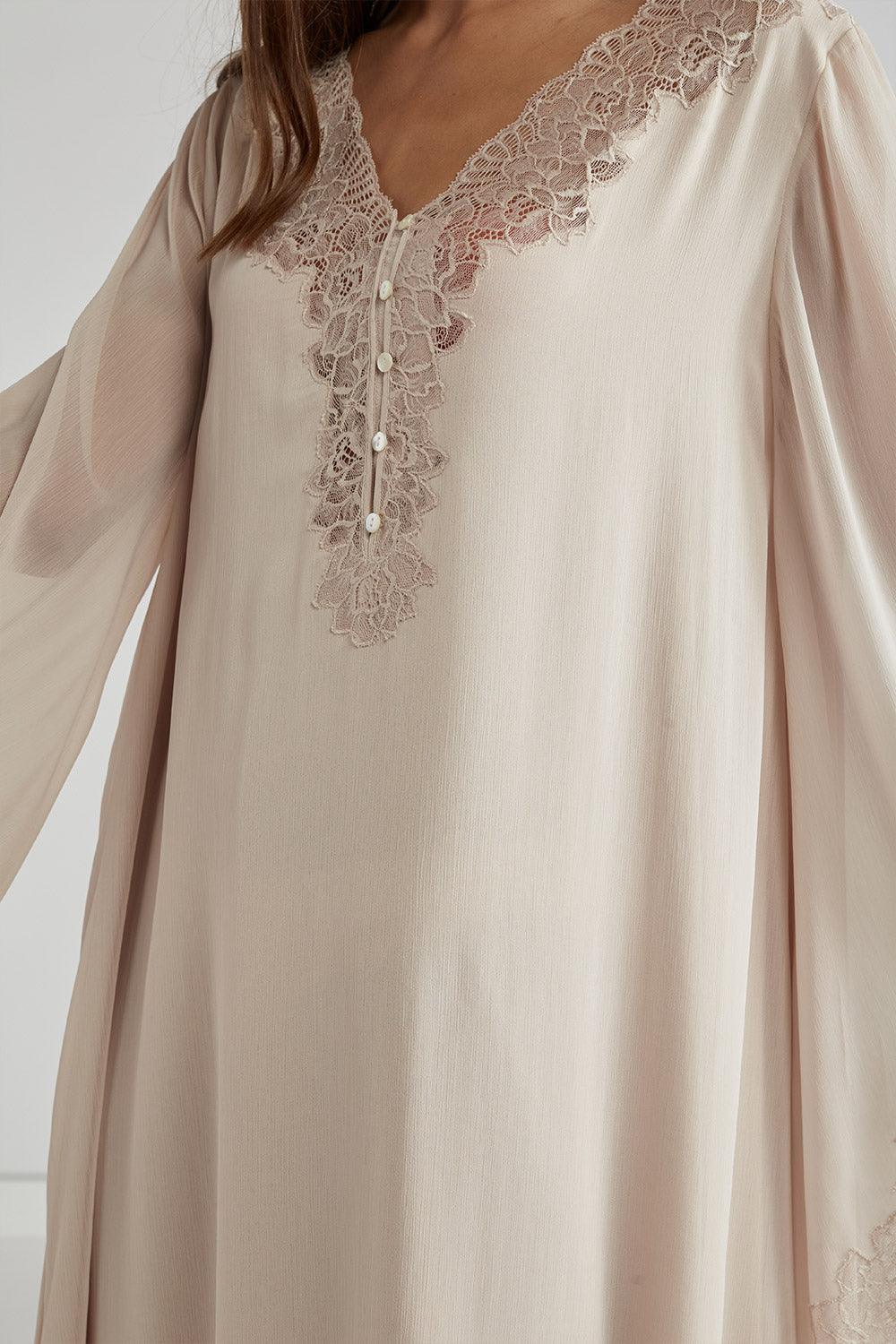 Silk Chiffon Dress Triangular Sleeve Beige - Nude - Bocan