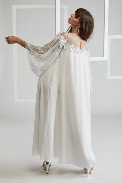 Silk Chiffon Embellished Dress - Dusty Kiss on Shoulder - Bocan