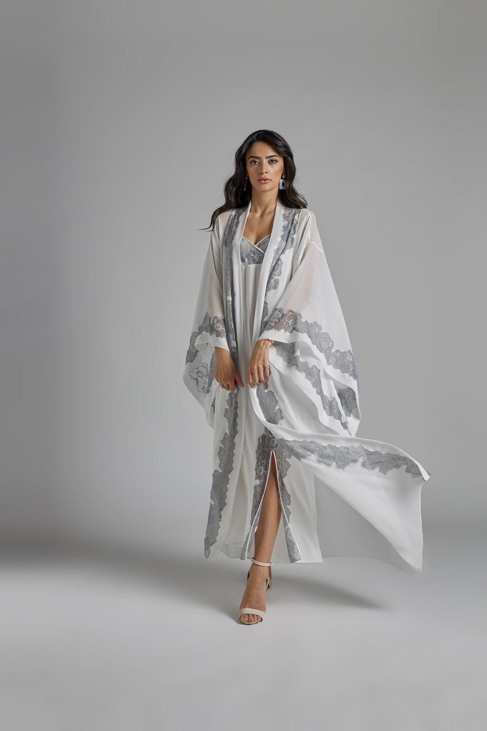Silk Chiffon Off White Robe Set - Femme Belle - Bocan