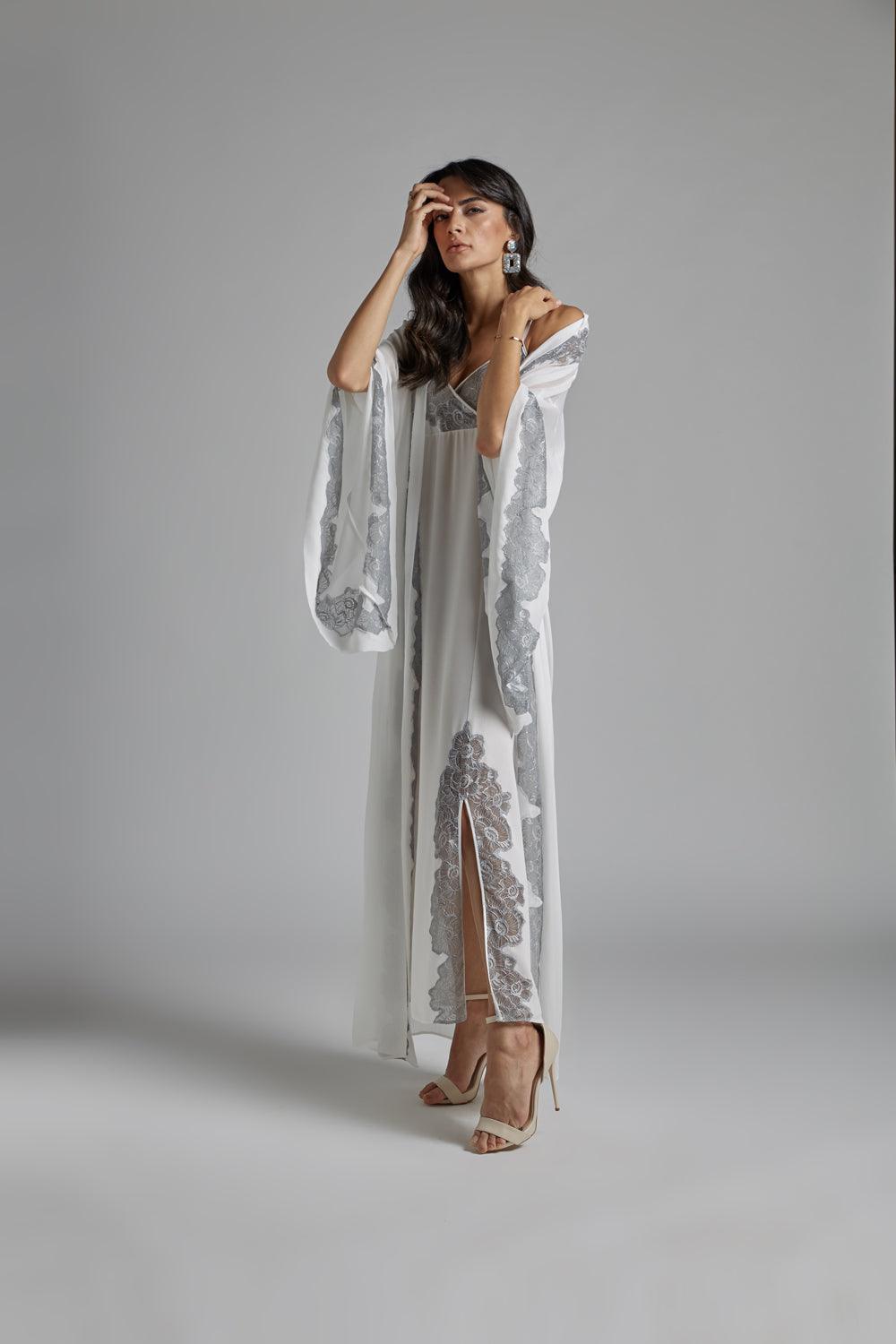 Silk Chiffon Off White Robe Set - Femme Belle - Bocan