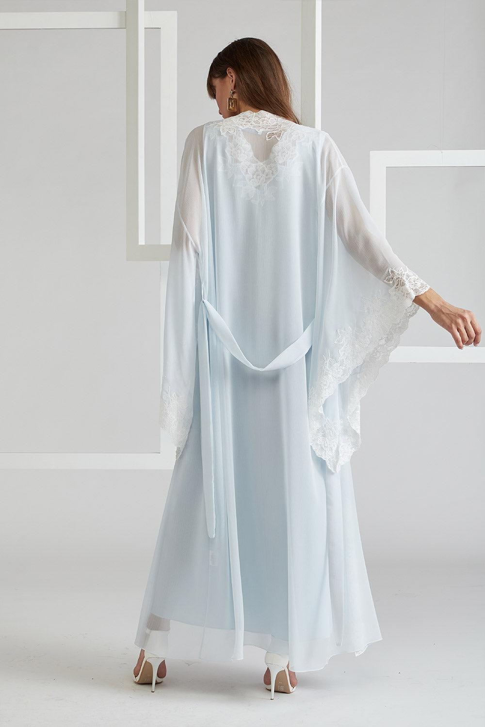 Silk Chiffon Robe Set Baby Blue - Irina - Bocan