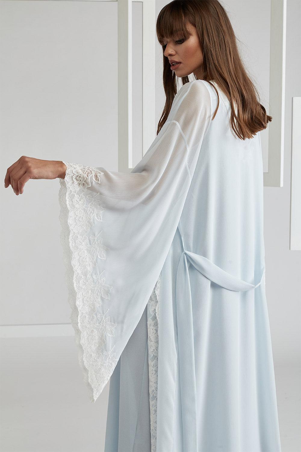 Silk Chiffon Robe Set Baby Blue - Irina - Bocan