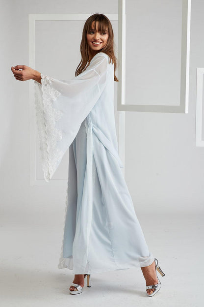 Silk Chiffon Robe Set Baby Blue - Lucia (Silver) - Bocan