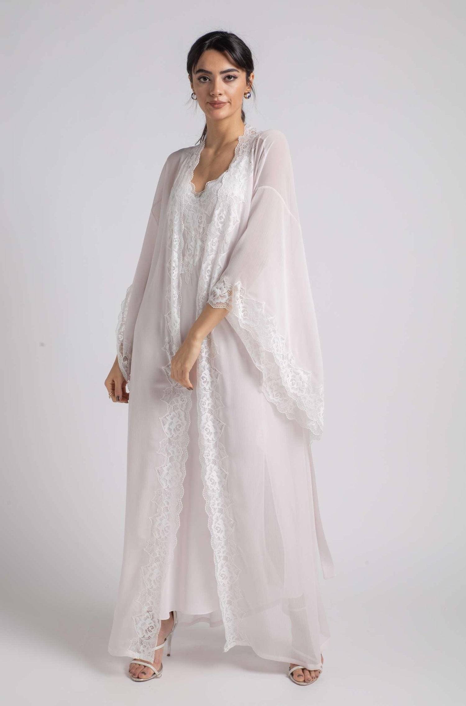 Silk Chiffon Robe Set Baby Pink - Wavy Soft - Bocan