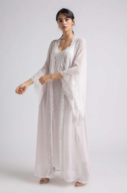 Silk Chiffon Robe Set Baby Pink - Wavy Soft - Bocan