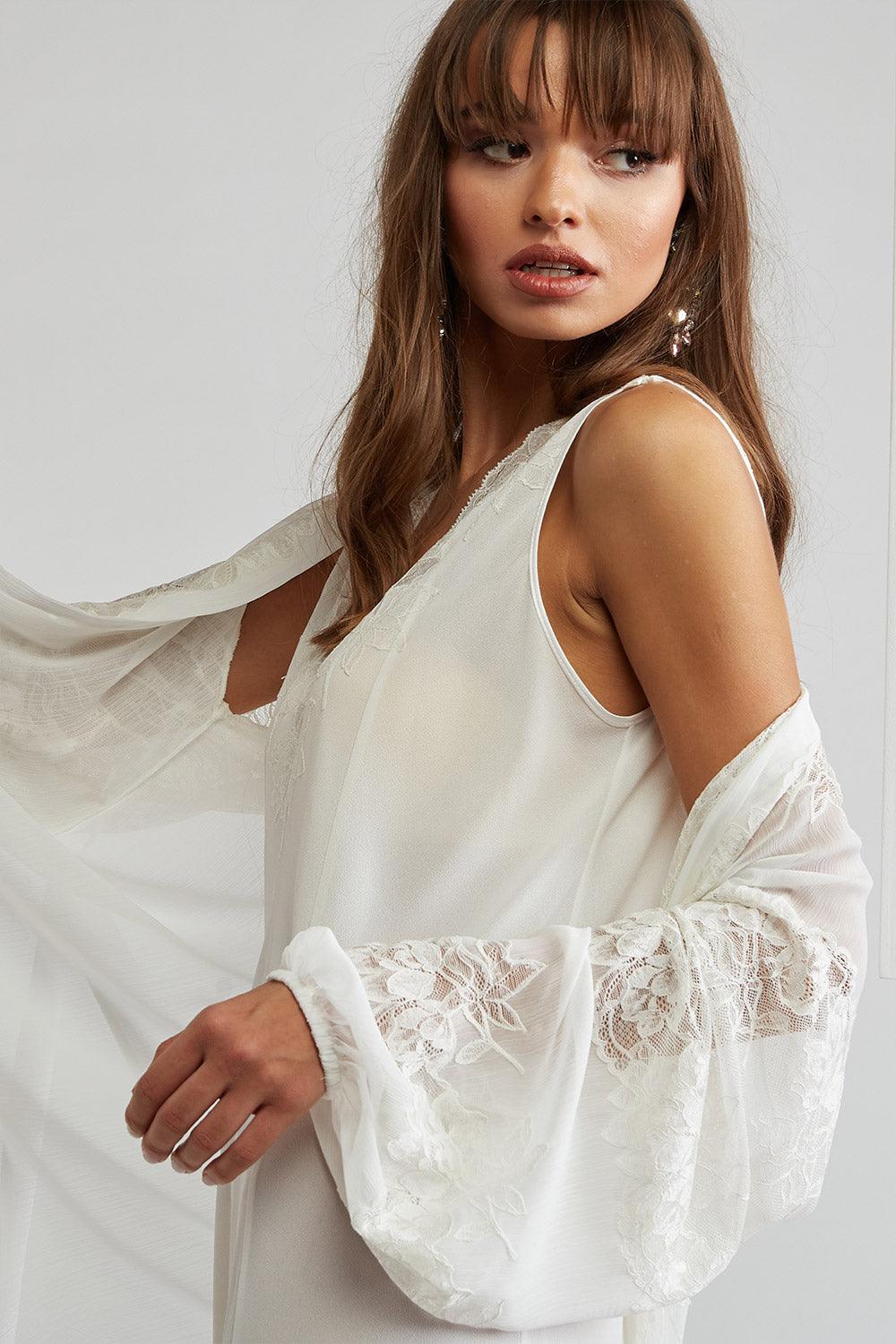 Silk Chiffon Robe Set Off White - Emma in Romance - Bocan