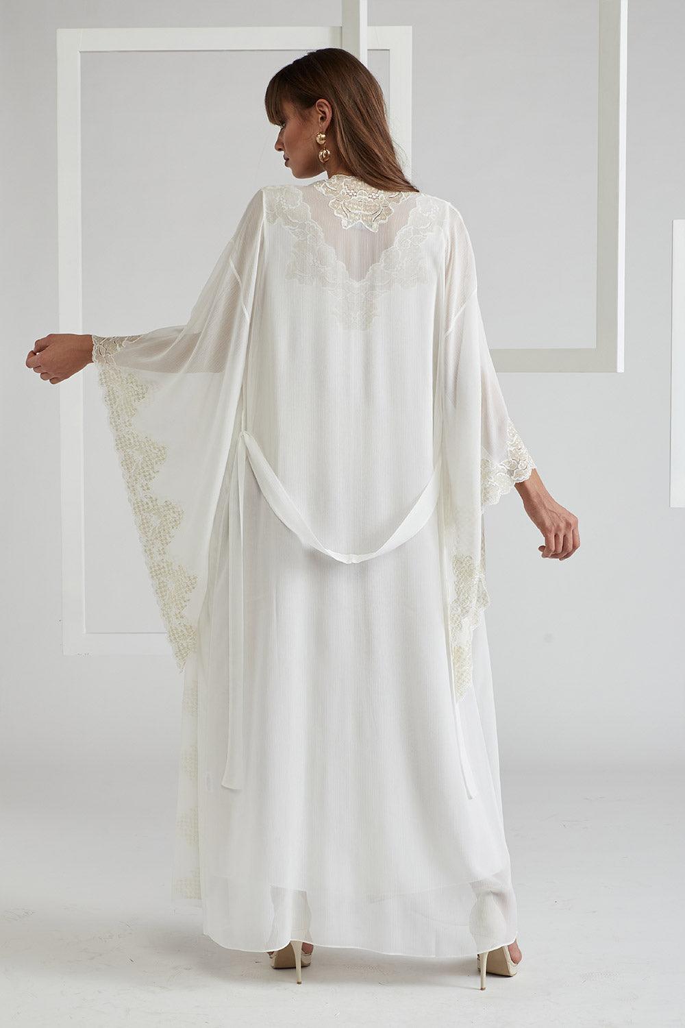 Silk Chiffon Robe Set Off White  - Lucia (Gold) - Bocan