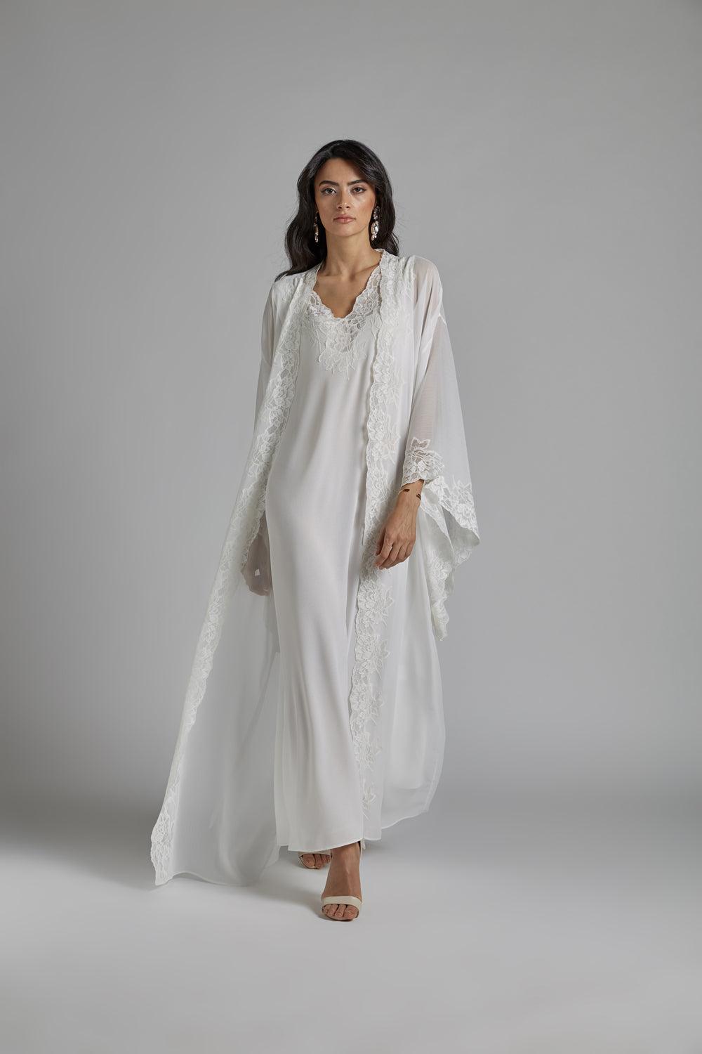 Silk Chiffon Robe Set Off White - Perla - Bocan