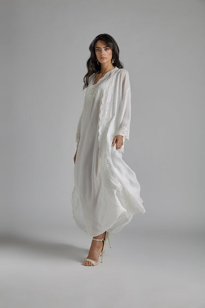 Silk Chiffon Robe Set Off White - Perla - Bocan