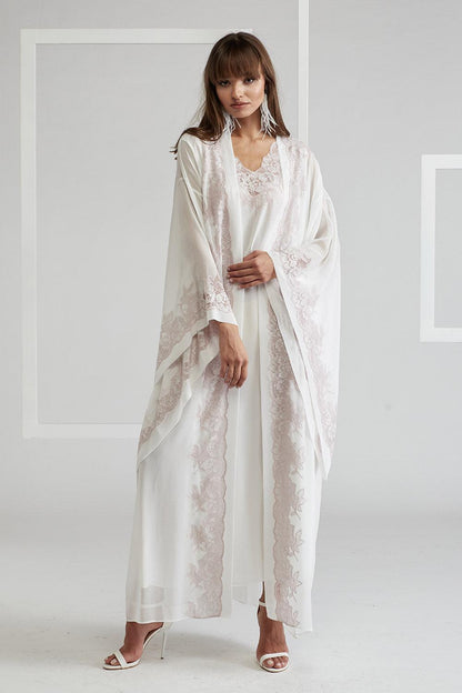 Silk Chiffon Robe Set Off White Powder - Sofia - Bocan