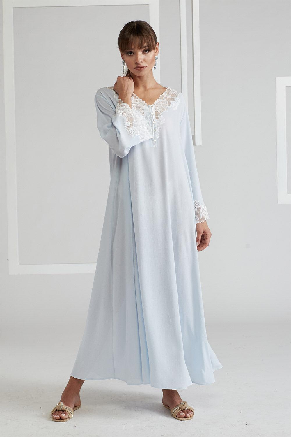 Silk Crepe Buttoned Dress Baby Blue - Lola - Bocan