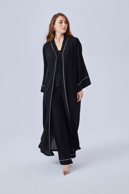 Silvia - Piped Rayon Robe Set with Camisole and High Waisted Pant - Bocan
