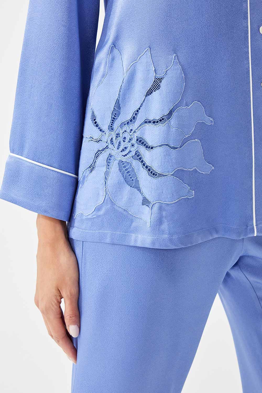 Sumire - Trimmed Rayon and Buttoned Long Sleeve Pyjama Set - Lilac - Bocan