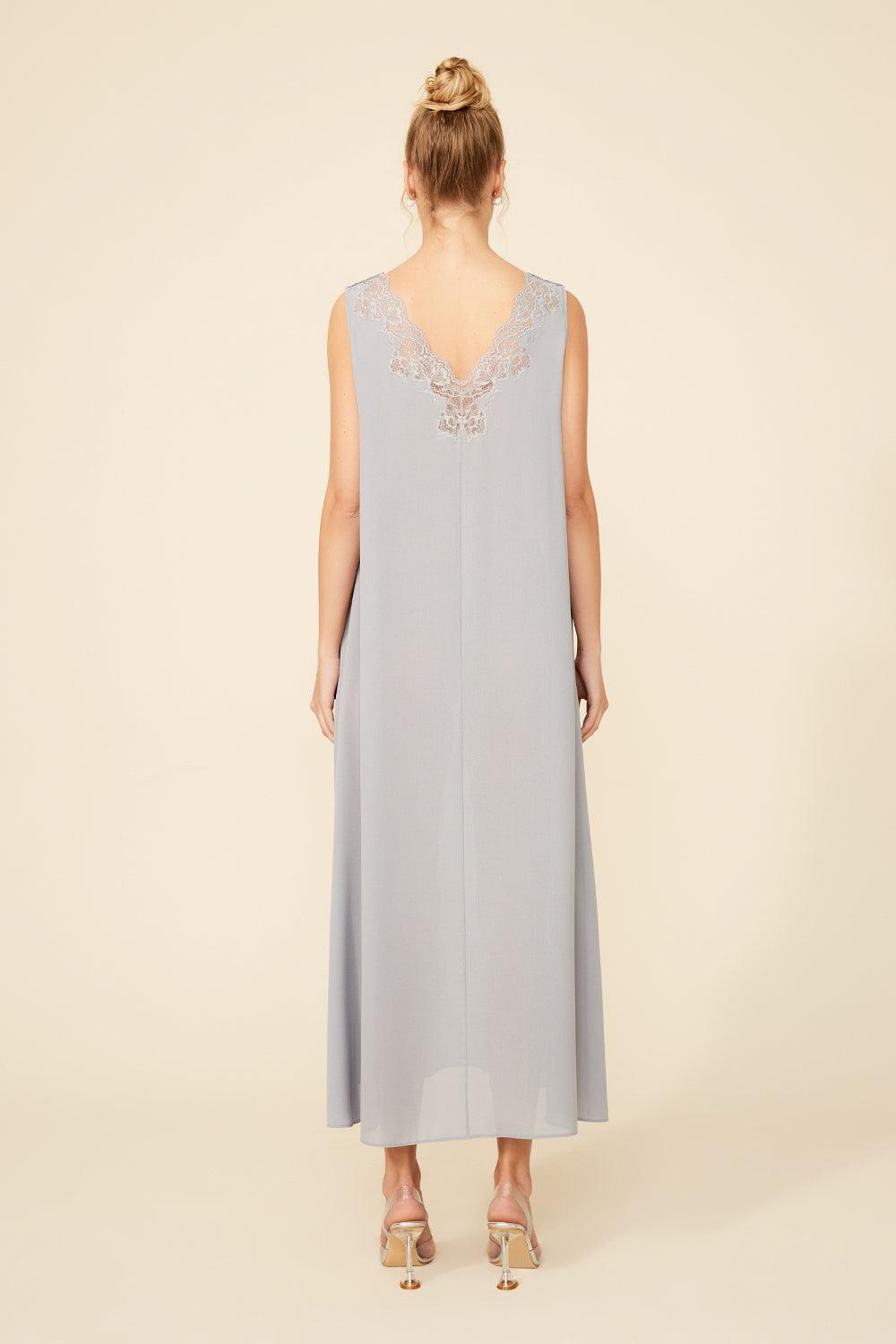 Valerie - Long Silk Buttoned Nightgown - Light Grey - Bocan
