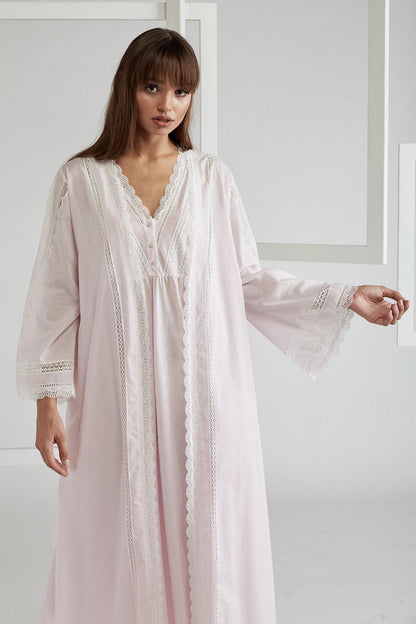 Vual Cotton Robe Set Light Pink - Lady Sheer - Bocan
