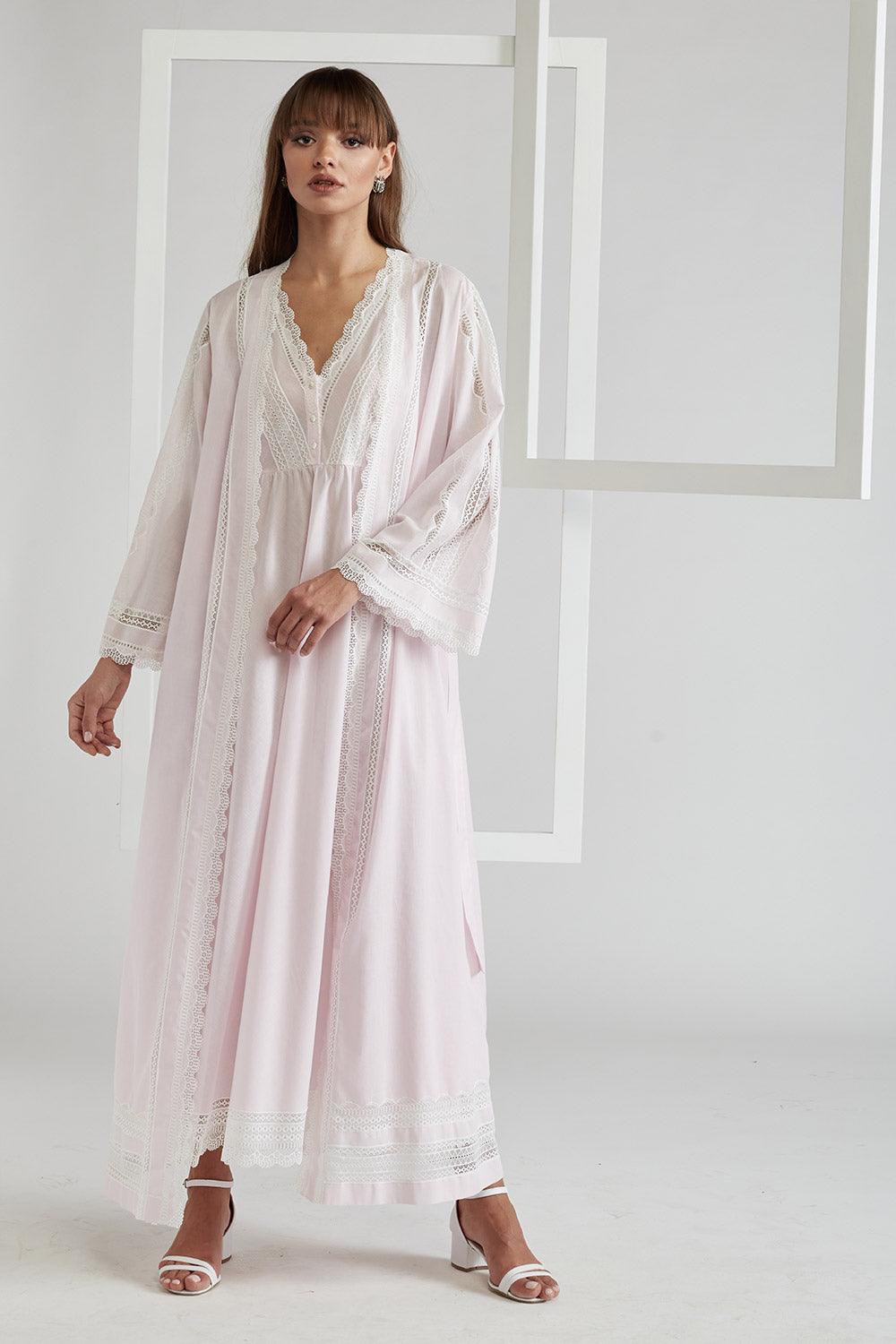 Vual Cotton Robe Set Light Pink - Lady Sheer - Bocan